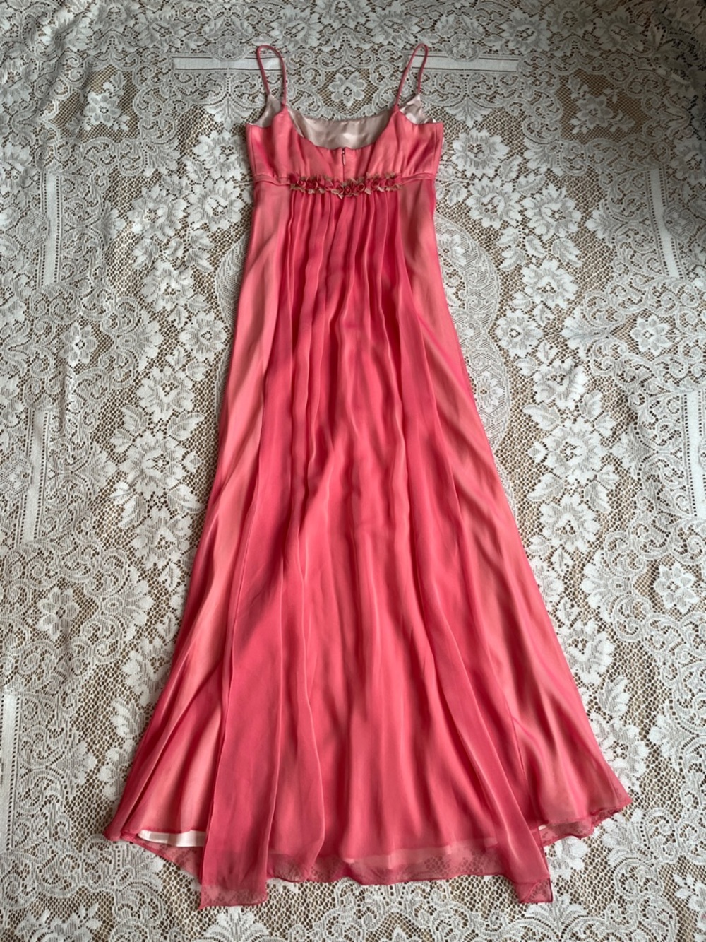 1990s Michaelangelo Fairycore Flower Detail Formal Dress, Coral Pink, Size 2